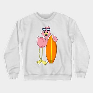 Flamingo as Surfer with Surfboard Crewneck Sweatshirt